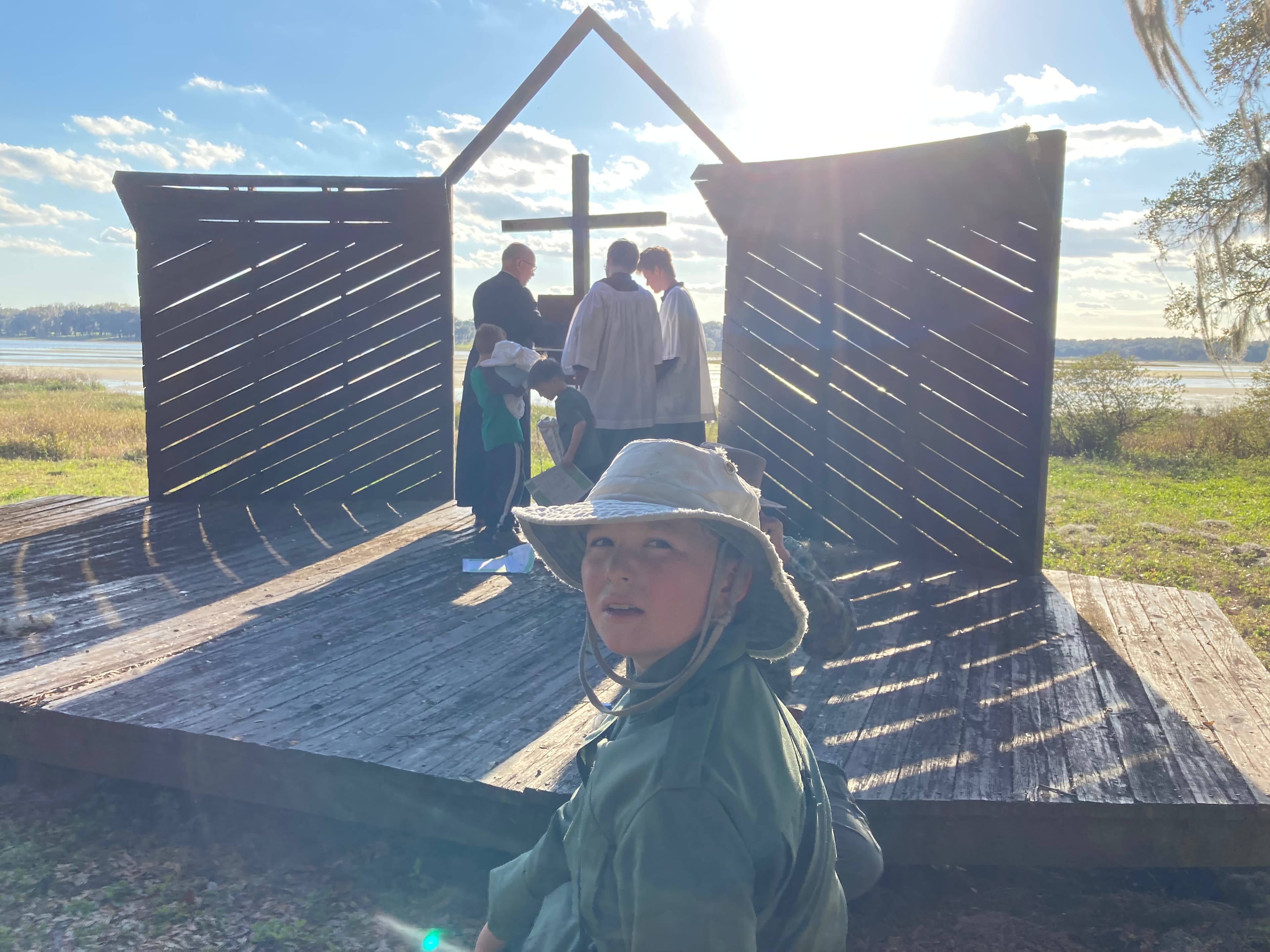 Troop 51 gathered outdoors for prayer