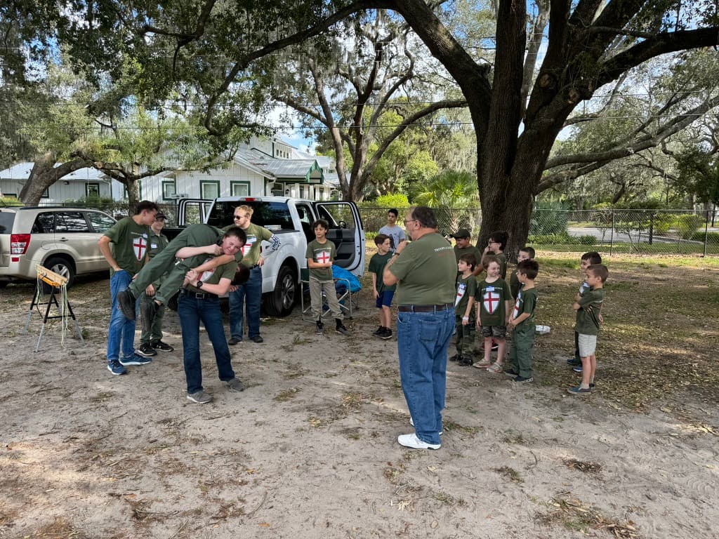 Troop 51 gathered for outdoor skills instruction